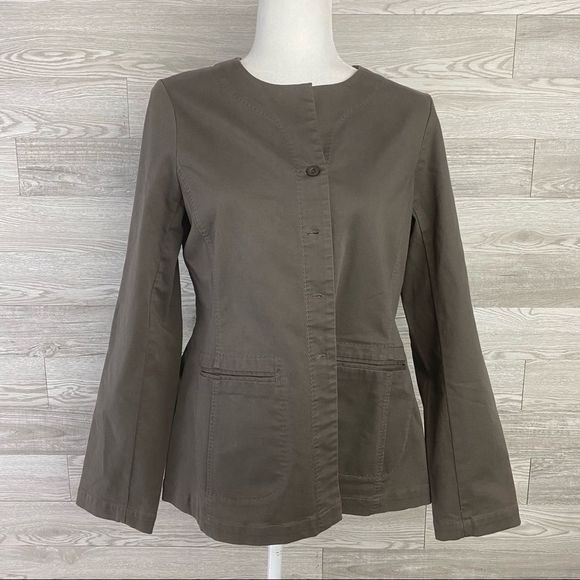 Eileen Fisher Khaki Round Collar Utility Jacket - Picture 1 of 9